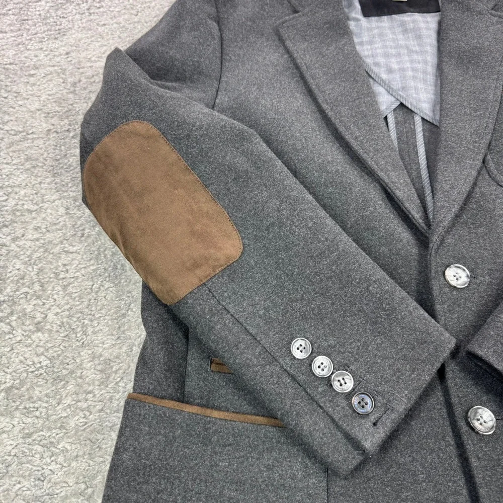 Joseph Abboud Mens Gray Knit Blazer Sport Coat Elbow Patches Size M